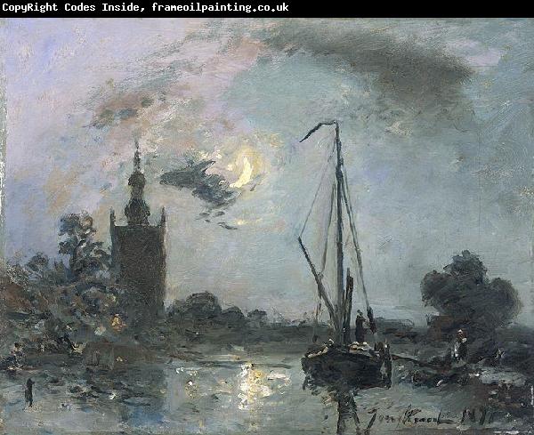 Johan Barthold Jongkind Overschie in the Moonlight